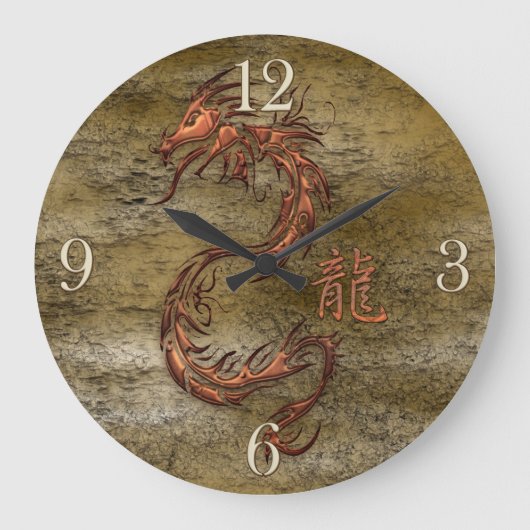 Tijdstip Oriental Asian Dragon Designer Grote Klok (Voorkant)
