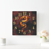 Tijdstip Oriental Asian Gold Dragon Designer Vierkante Klok (Huis)