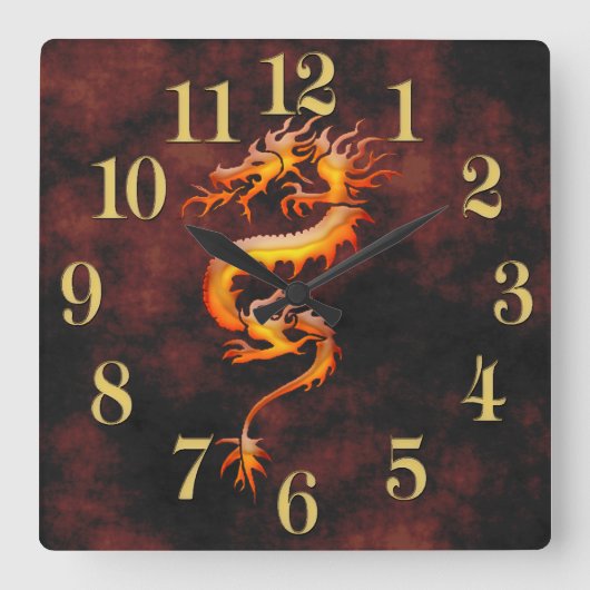 Tijdstip Oriental Asian Gold Dragon Designer Vierkante Klok (Voorkant)