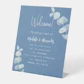 Tijdstip van het mosterdblauwe eucalyptusprogramma reclamebord met voetstuk (Voorkant)