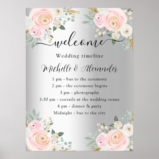 Tijdstip van het weduwenprogramma zilverroze bloem poster (Voorkant)