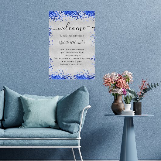 Tijdstip van het zilver royal blue bruiloft progra perfect poster
