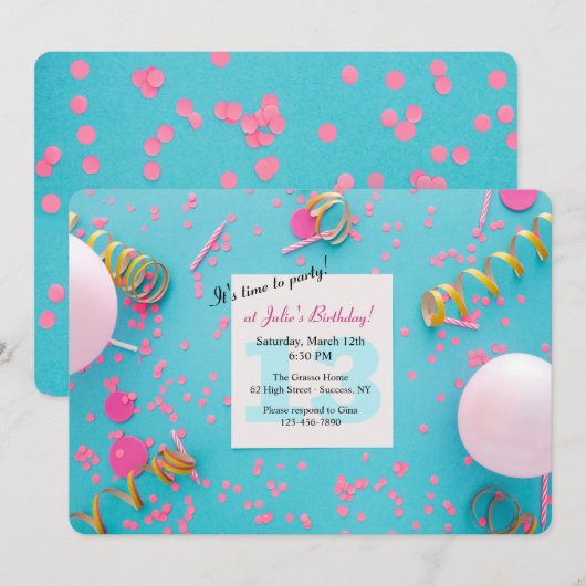 Tijdstip verjaardagsfeestdag kaart (Voorkant / Achterkant)