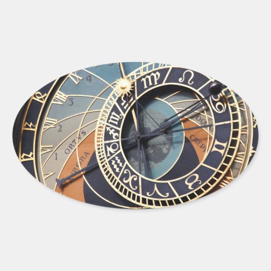 Tijdstip voor antieke astrologie Tsjechische klok. Ovale Sticker (Voorkant)