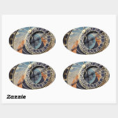 Tijdstip voor antieke astrologie Tsjechische klok. Ovale Sticker (Vel)