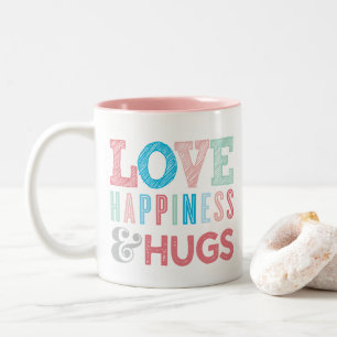 TIJDTYPOGRAFIE VAN LOVE, HAPPINESS EN HUGS moderne Tweekleurige Koffiemok