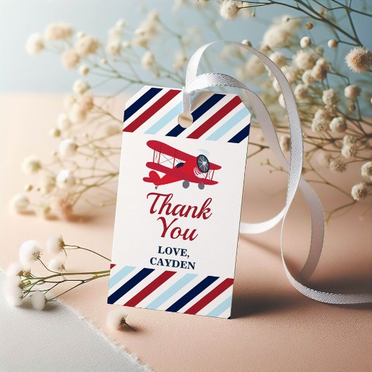 Tijdvliegdag vliegend vliegtuig cadeaulabel