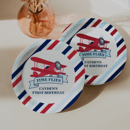 Tijdvliegdag vliegend vliegtuig papieren bordje