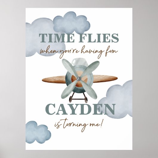 Tijdvliegdag vliegend vliegtuig poster (Voorkant)