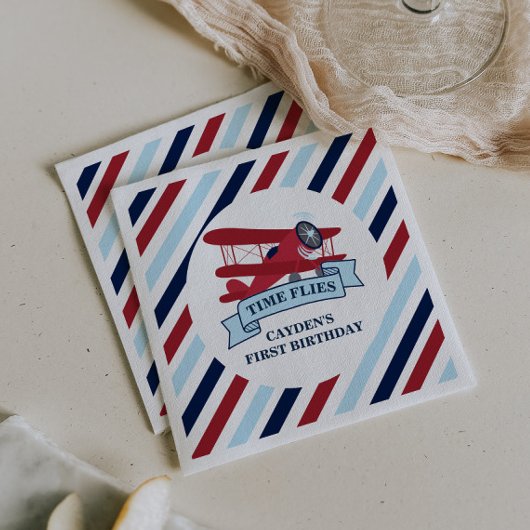 Tijdvliegdag vliegend vliegtuig servet