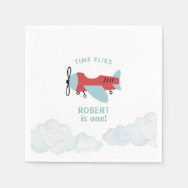 Tijdvliegdag vliegend vliegtuig servet