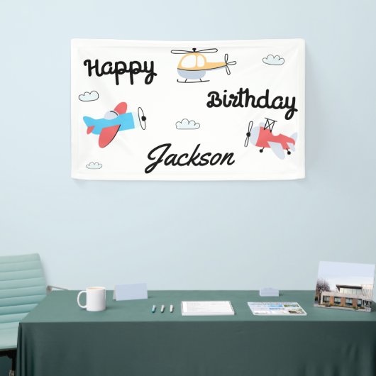 Tijdvliegers vliegende helikopter Happy Birthday Spandoek (Beurs)