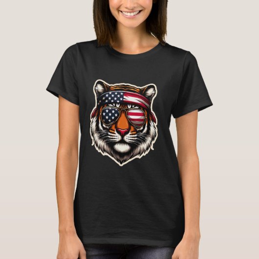 Tijger 4 juli Amerikaanse Onafhankelijkheidsdag VS T-shirt (Voorkant)
