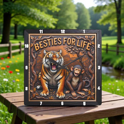 Tijger Aap Beste Vrienden Jungle Vierkante Klok