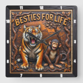Tijger Aap Beste Vrienden Jungle Vierkante Klok (Voorkant)