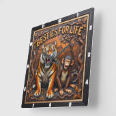 Tijger Aap Beste Vrienden Jungle Vierkante Klok (Hoek)