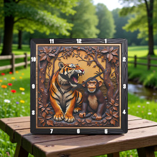 Tijger Aap Jungle Gesneden Vierkante Klok