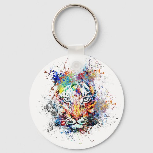 Tijger Abstracte Kunst Schilderij Sleutelhanger (Voorkant)