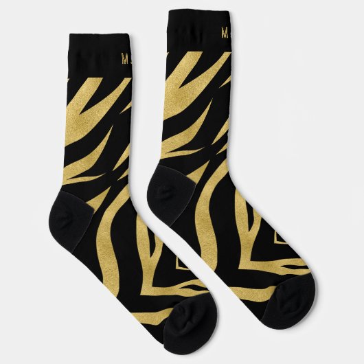 Tijger afdrukken in goud en zwart met monogram sokken (Rechts)