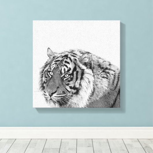 Tijger afrikaans dier foto zwart-wit canvas afdruk (Insitu (Houten vloer))