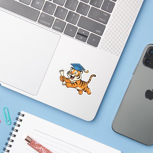 Tijger Afstuderen Sticker (Laptop met iPhone)