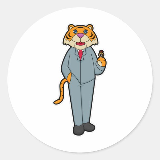 Tijger als bruidegom met bruiloft ronde sticker (Voorkant)