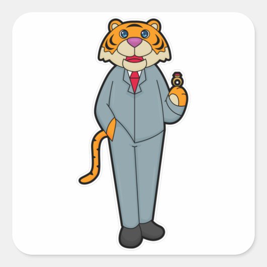 Tijger als bruidegom met bruiloft vierkante sticker (Voorkant)