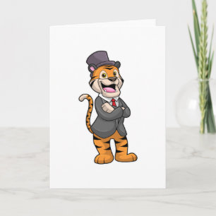 Tijger als bruidegom met jas en hoed kaart