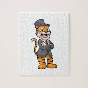 Tijger als bruidegom met jas en hoed legpuzzel