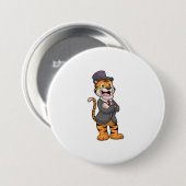 Tijger als bruidegom met jas en hoed ronde button 7,6 cm (Voorkant /achterkant)