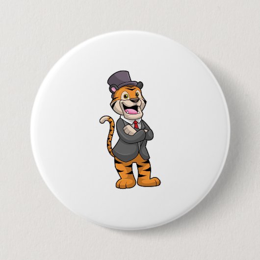 Tijger als bruidegom met jas en hoed ronde button 7,6 cm (Voorkant)