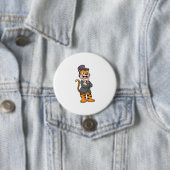 Tijger als bruidegom met jas en hoed ronde button 7,6 cm (In situ)