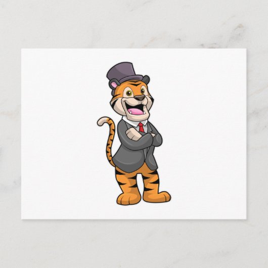 Tijger als Bruidegom met Jas & Hoed Briefkaart (Voorkant)