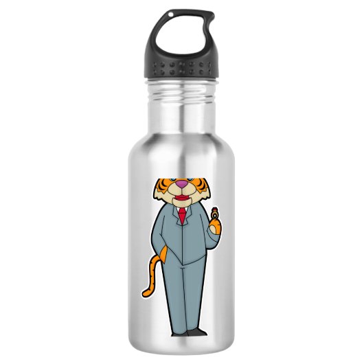 Tijger als bruidegom met trouwring waterfles (Voorkant)
