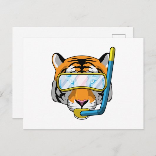Tijger als duiker met snorkel briefkaart (Voorkant / Achterkant)