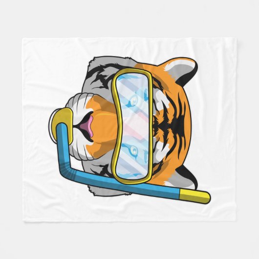 Tijger als duiker met Snorkel Fleece Deken (Voorkant (Horizontaal))