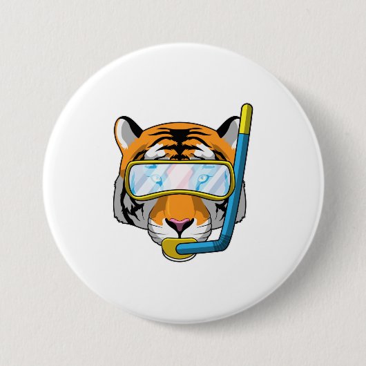 Tijger als duiker met Snorkel Ronde Button 7,6 Cm (Voorkant)