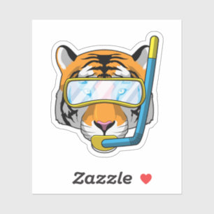 Tijger als duiker met Snorkel Sticker