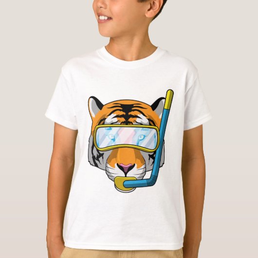 Tijger als duiker met Snorkel T-shirt (Voorkant)