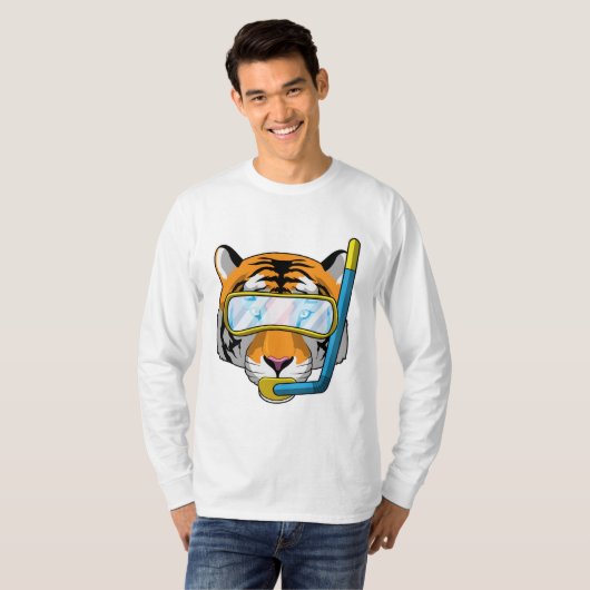 Tijger als duiker met Snorkel T-shirt (Voorkant volledig)