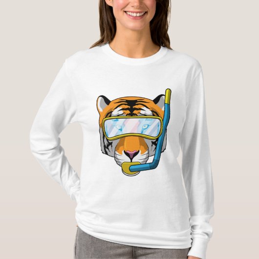 Tijger als duiker met Snorkel T-shirt (Voorkant)