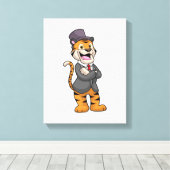Tijger als gom met jasje en Pet Canvas Afdruk (Insitu (Houten vloer))