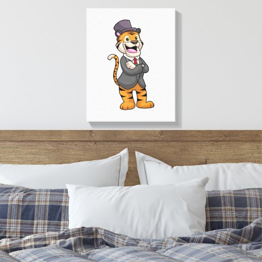 Tijger als gom met jasje en Pet Canvas Afdruk (Insitu (Slaapkamer))