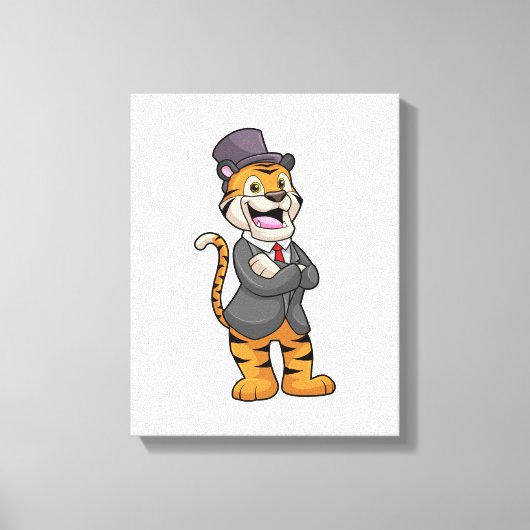 Tijger als gom met jasje en Pet Canvas Afdruk (Voorkant)