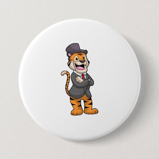 Tijger als gom met jasje en Pet Ronde Button 7,6 Cm (Voorkant)
