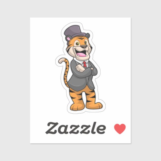 Tijger als gom met jasje en Pet Sticker (Vel)