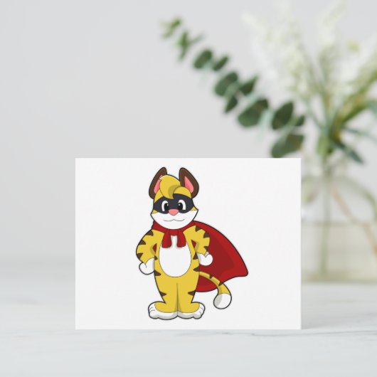 Tijger als held met masker en cape briefkaart (Staand voorkant)