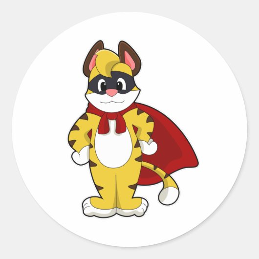 Tijger als Hero met Masker & Kaap Ronde Sticker (Voorkant)