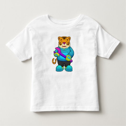 Tijger als mechanisch met moersleutel kinder shirts (Voorkant)