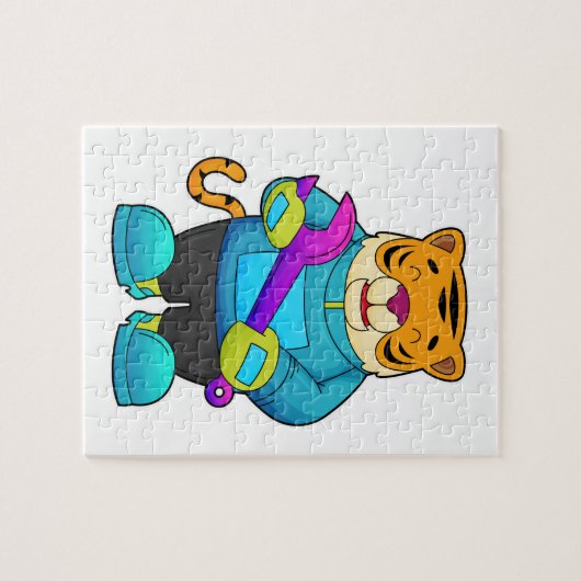 Tijger als mechanisch met moersleutel legpuzzel (Horizontaal)